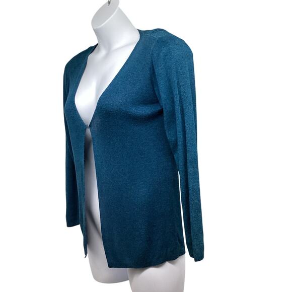 Eileen Fisher Petites Vintage Blue Linen Blend Cardigan Sweater 0/2 PP Stretch - Picture 3 of 6